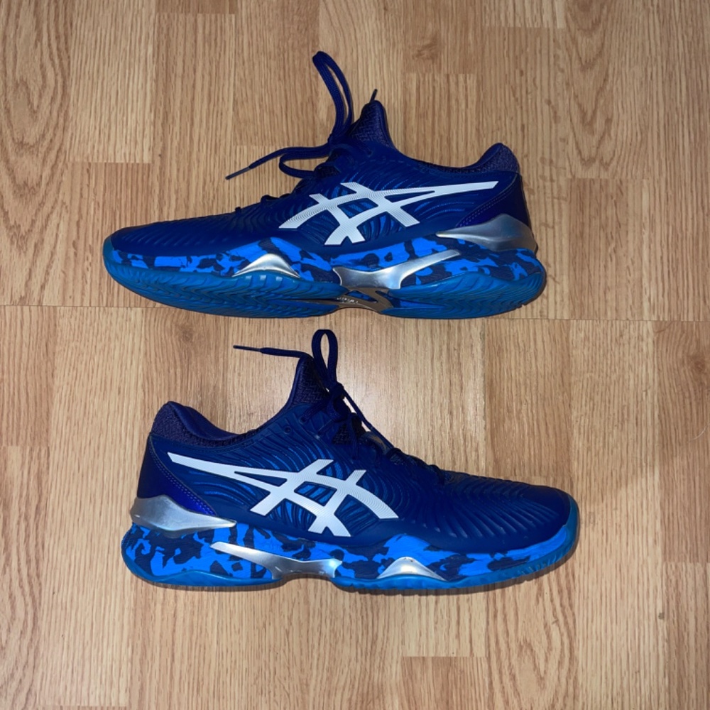 Men’s Asics Court Flytefoam Novak Blue Print Camo Court Sneakers Size 9 - Picture 6 of 13